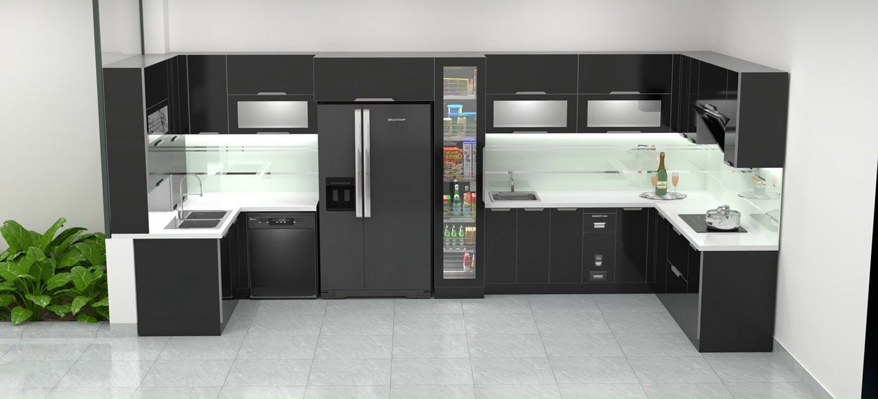 Tủ bếp cánh kính mẫu 1 Tủ bếp cánh kính mẫu 1